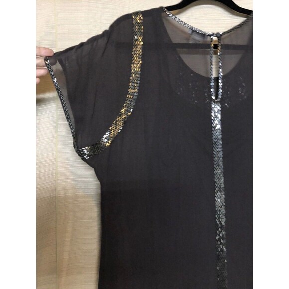 Cache Sheer Beaded Blouse Top In Charcoal Sz Med - Picture 5 of 8